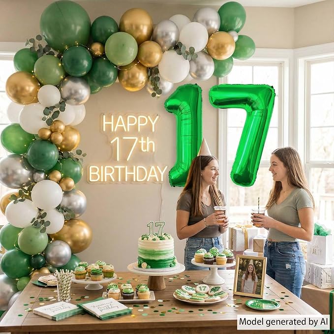 Green Number 17 Balloon 40 Inch, Luminous Foil Duo - Image 7