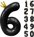 Black Number 6 Balloon with Crown, 40 inch Black Number Balloon 6th Birthday by Yeodong