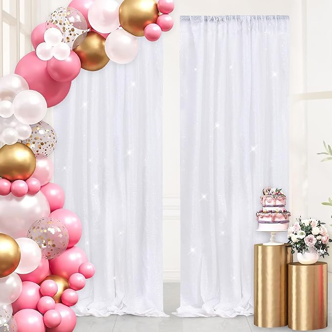 White Sequin Backdrop Curtains Party Photo Glitter Drapes 2 Pcs 2FTx8FT | - Image 6