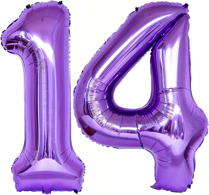 Purple 14 Number Balloons, 40 Inch Giant Number 14 Balloons Foil Mylar Helium by Lovoir