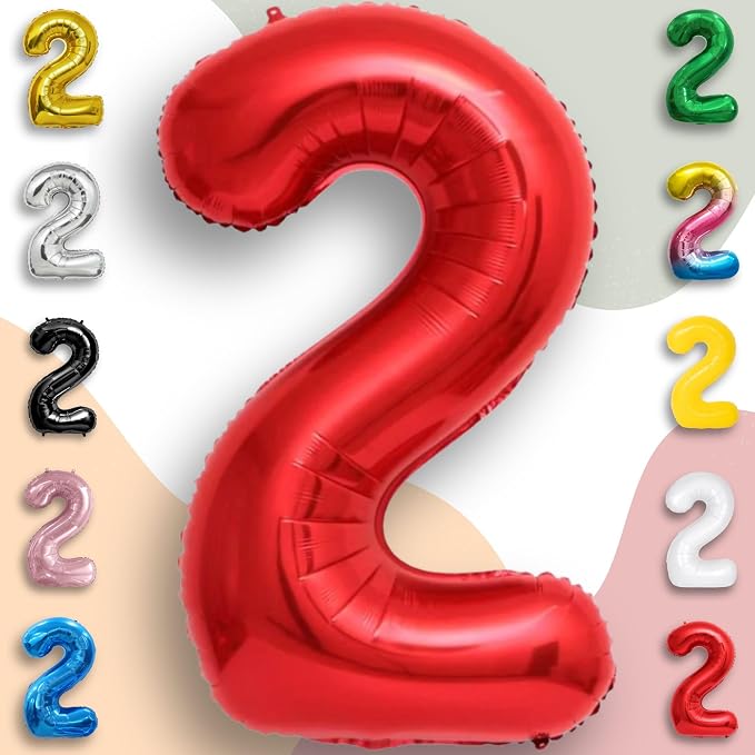 Red Number Balloon 2 Mylar Foil Balloons 16 inch - Image 5