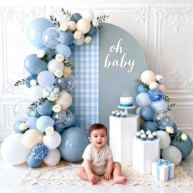 Dusty Blue Balloons Arch Kit, Sand White, Different Size | Latex Balloons - Image 4