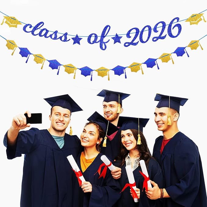 Navy-Blue White Gold Graduation Party-Decorations Garland - Image 7