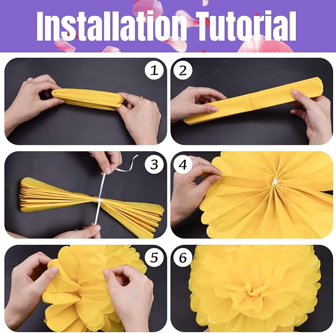 Qimoo 20pcs Light Purple Paper Pom Poms Decorations, DIY Decorative Tissue - Image 3