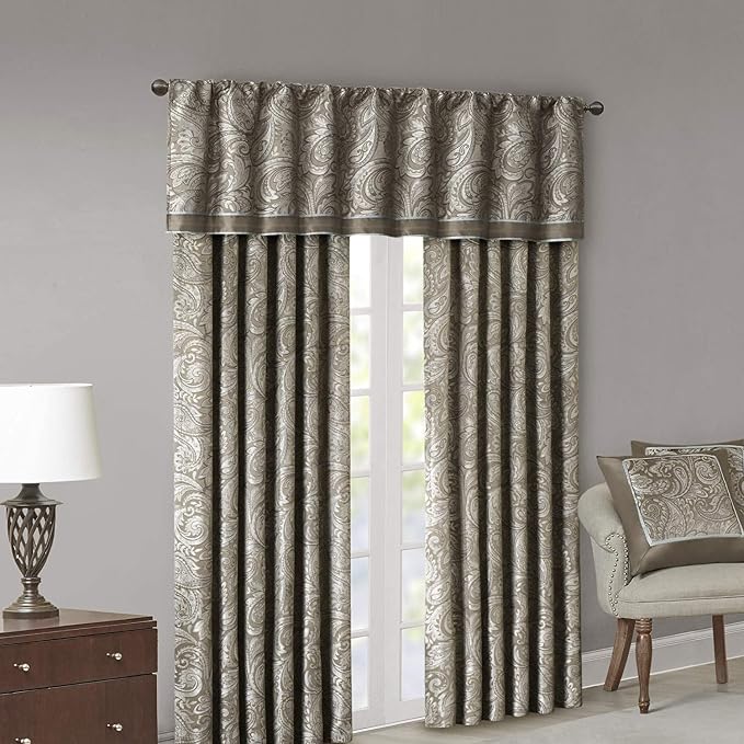 Madison Park Aubrey 2 Panel Curtain Faux Silk Paisley Jacquard, Rod Pocket - Image 9