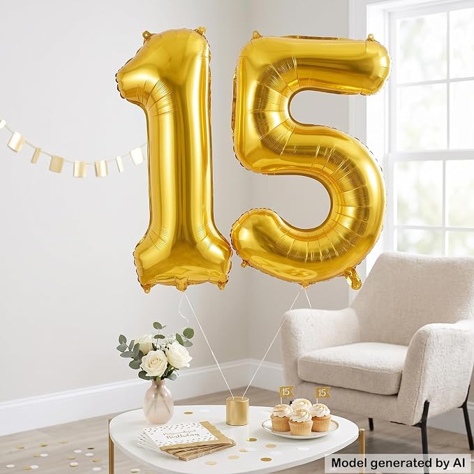 40 Inch Gold Number 15 Foil Balloon - Image 3