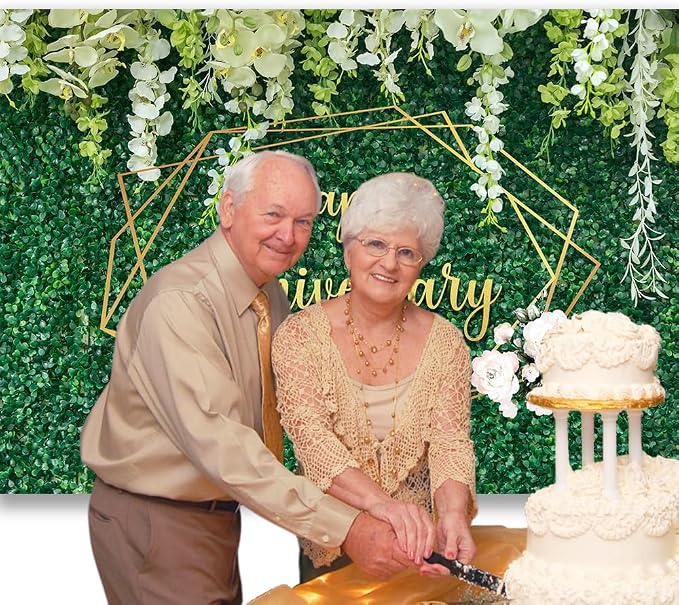 Green Leaves Wall Happy Anniversary Backdrop Banner 8×6Ft | Couple Wedding - Image 3