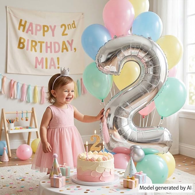 Silver Number 2 Balloon 40 Inch, Sleek Metallic Foil - Image 3