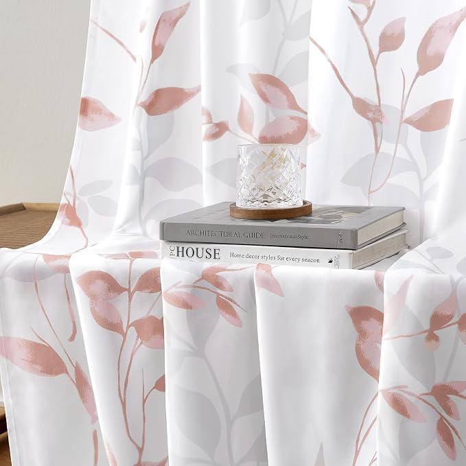 HOMEIDEAS Non-See-Through Pink and White Privacy Sheer Curtains 52 X 84 Inch - Image 7