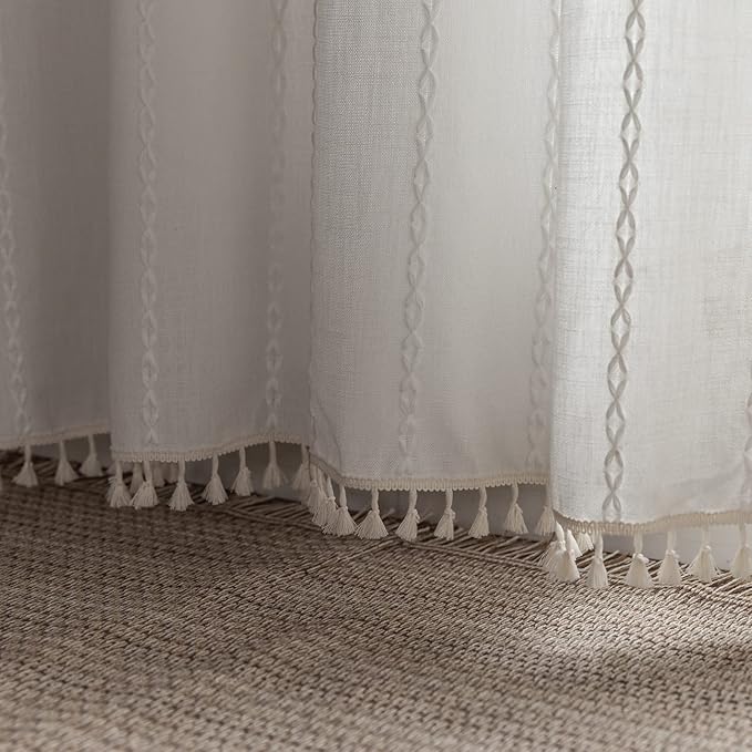 RoomTalks White Modern Farmhouse Textured Curtains - Image 3