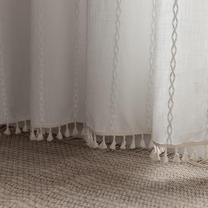 RoomTalks Extra Long White Boho Farmhouse Curtains - Image 6
