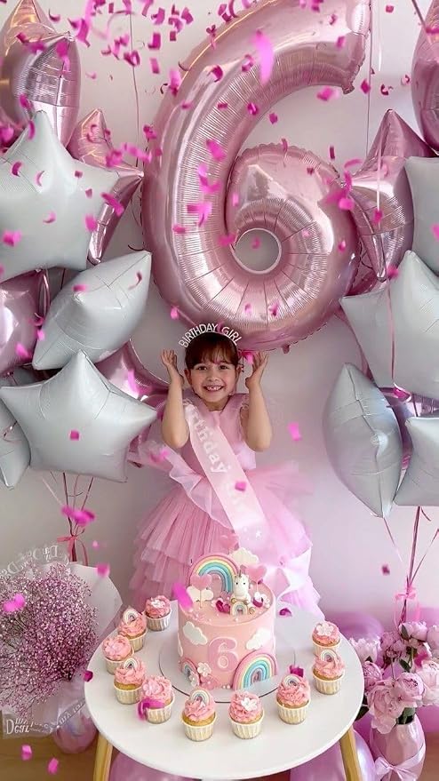6 Balloon Numbers Birthday Decorations, 40In Pink Balloons - Image 2