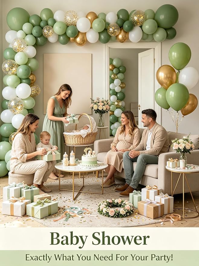 Sage Green White Gold Balloons 12 Inch 60 Pcs Metallic Gold Confetti Latex - Image 2