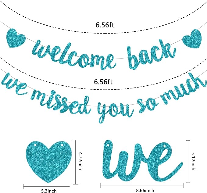 Glitter Lake Blue Welcome Back We Missed You So Much Banner NO DIY | Pre-Strung - Image 3