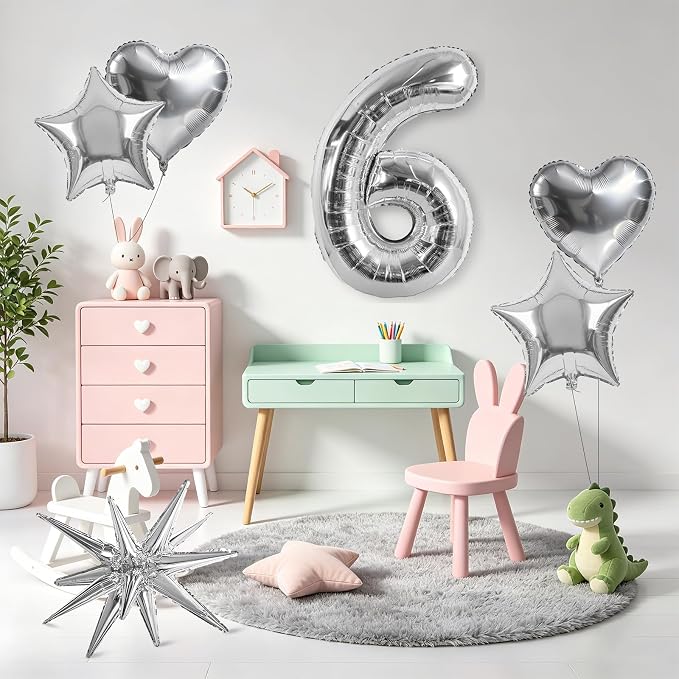 TONIFUL 6th Birthday Balloons Kit 40Inch Silver Large Number 6 Foil Balloon | - Image 4