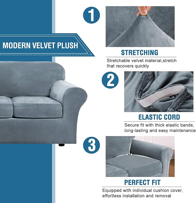 H.VERSAILTEX Rich Velvet Stretch 2 Piece Cover Chair Slipcover Sofa Cover - Image 3