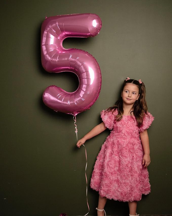 5 Balloon - Pink Birthday Number Balloons, 40 Inch Decorations Men Women | Pink - Image 4