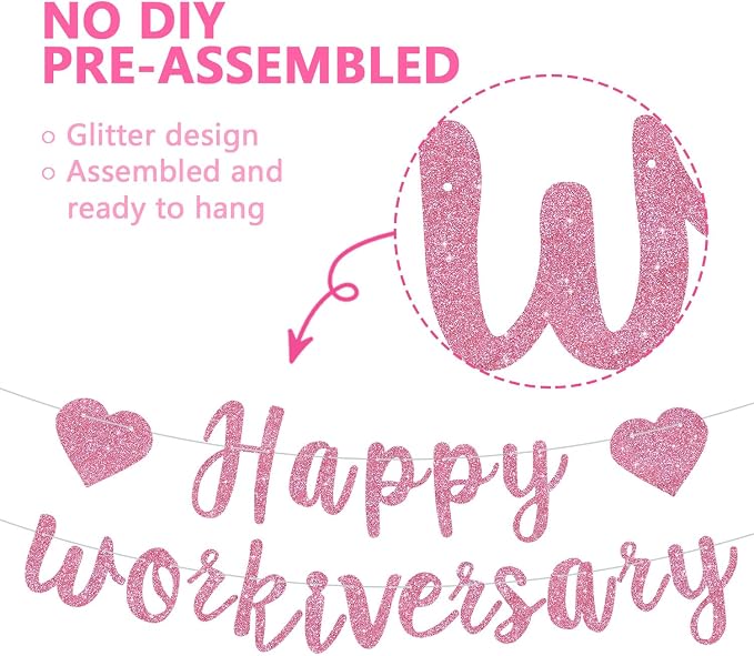 Pink Glitter Happy Workiversary Banner - Image 2