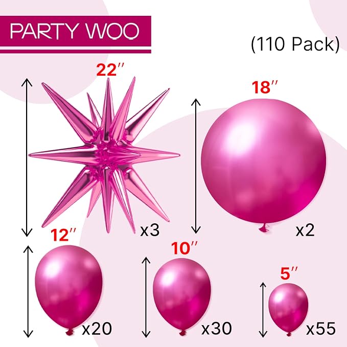 PartyWoo Metallic Pink Star Spike Balloon Arch Kit 110pcs Different Sizes | 18 - Image 4