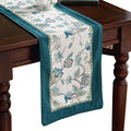 patdrea Designer Elegant French Floral Velvet Table Runner, Teal with Blossoms Pattern Table Mat, Decoration for Kitchen Dining Coffee Table Shelf Cabinet Banquet Thanksgiving,12"*87"