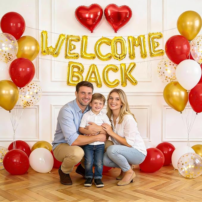 Welcome Back Balloons Red Gold, 16Inch Welcome Back Foil Balloons Banner - Image 4