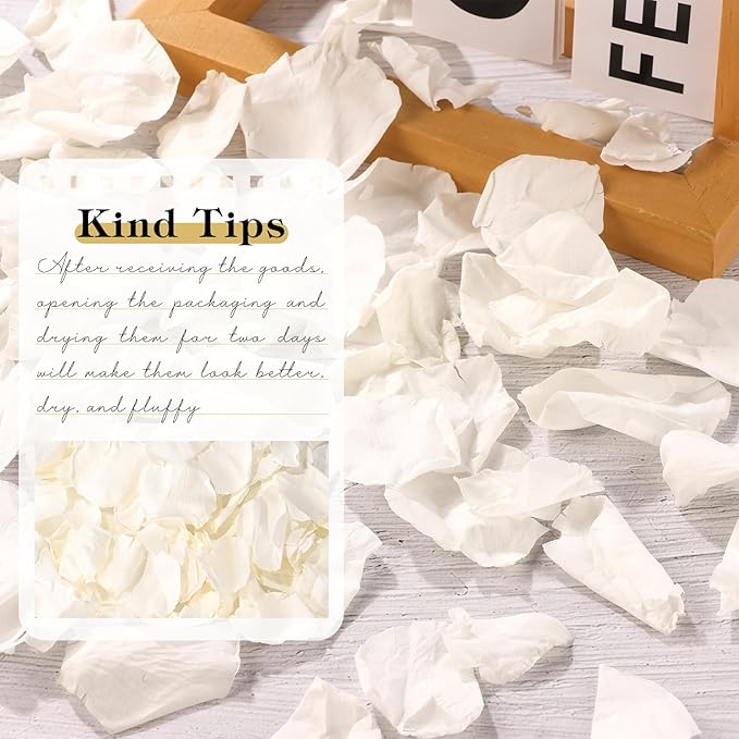 380 PCS White Dired Rose Petals 3.53oz/100g Natural Real Rose Flower Petals for Wedding Aisle, Flower Girl Basket, Will You Marry Me, Valentines, Romantic Night, Proposal, Anniversary, Special Night