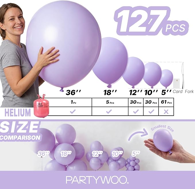 PartyWoo Lavender Balloons 127pcs Light Pastel Purple Lilac Different Sizes | - Image 6