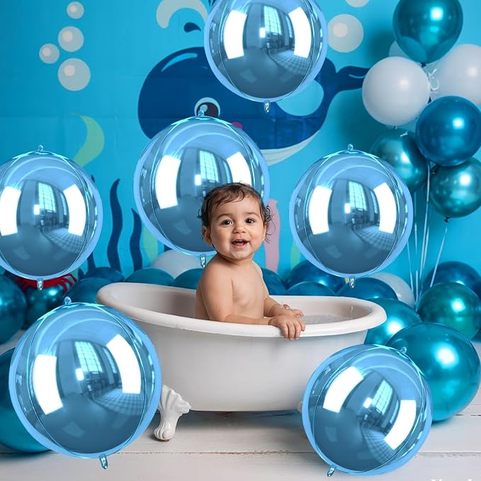 Blue Giant 4D Foil Balloons, 22 Inch Metallic Blue Round Foil Balloons - Image 4