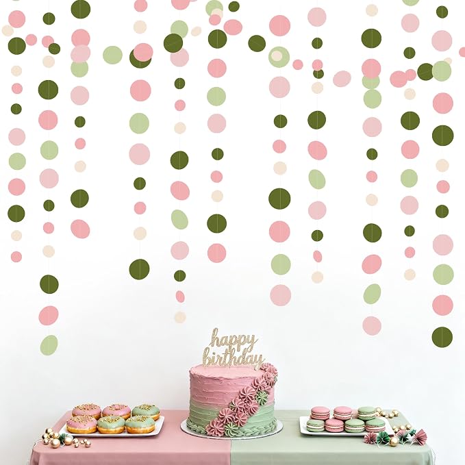 Sage Green and Dusty Pink Polka Dots Garlands Olive Green Dusty Rose Beige - Image 5