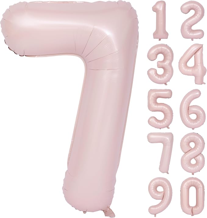 40 Inch Pink Number 7 Foil Balloon Light Pink Digital 7 Helium Balloon | by YOIOZAIZAI