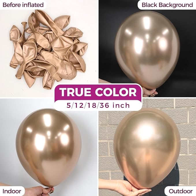 Bezente Metallic Champagne Gold Latex Party Balloons 30 Pack 18 inch | Chrome - Image 2