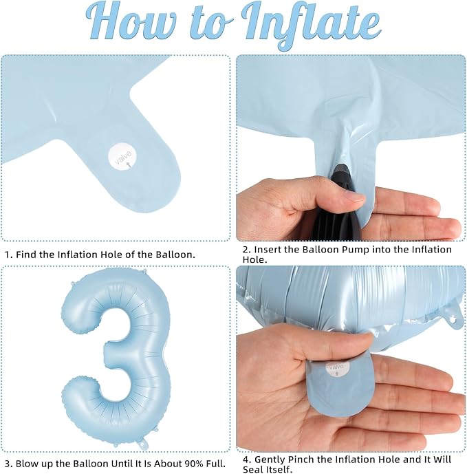 Light Blue Number 3 Balloon, 40 Inch Big Large Foil Number Balloons, Giant - Image 7