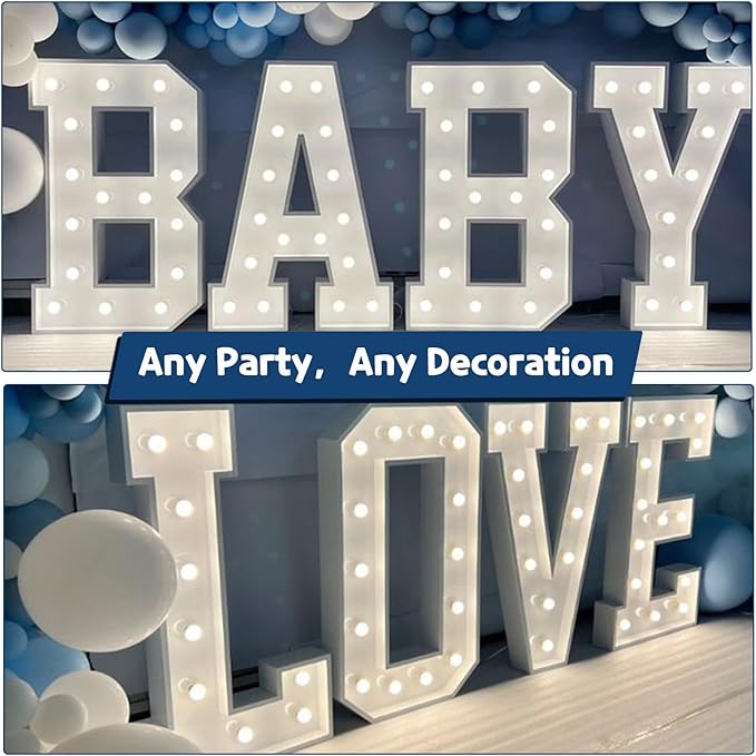 Marquee Letters 4 Feet Tall Large Light Up Letters Baby Shower Decorations Wedding Engagement Proposal White Party Decorations Mr and Mrs Sign Big Cardboard Backdrop S