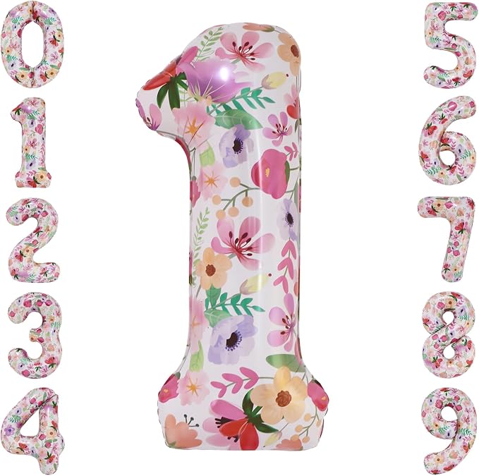 Flower Balloons 40 Inch Floral Number 1 Balloon by cocodino