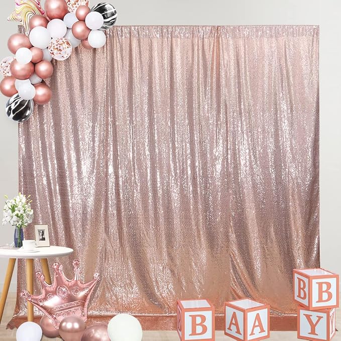 SquarePie 8FT x 10FT Rose Gold Sequin Backdrop, High Density Non-Transparent - Image 6