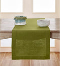 Solino Home Linen Avocado Green Hemstitch Table Runner 60 Inches - 100% Pure Linen Small Table Runner 14 x 60 Inch Ideal for Dresser and Coffee Tables - Classic Hemstitch - Fall, Autumn, Thanksgiving
