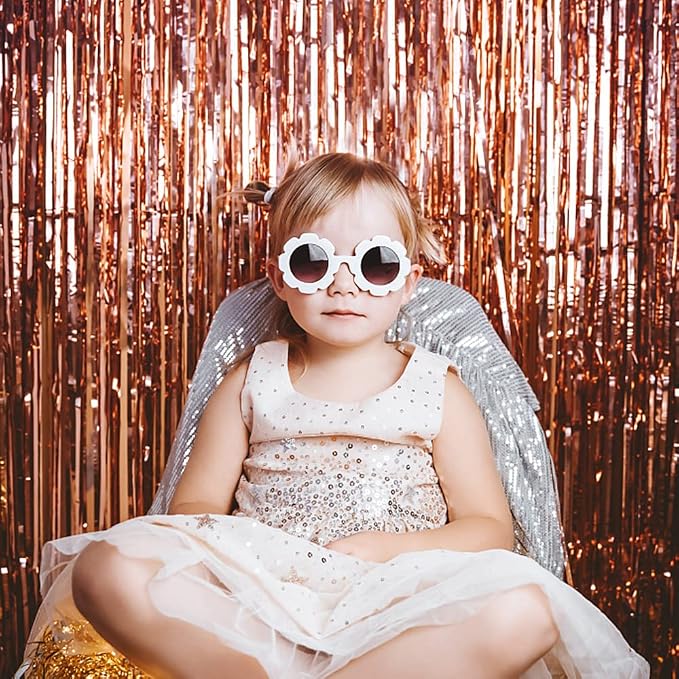 5 Pack Foil Curtain Backdrop Rose Gold Metallic Tinsel Foil Fringe Curtains - Image 4