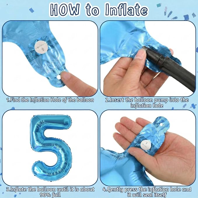Light Blue Number 5 Balloon 40 Inch, Foil Numeral - Image 5