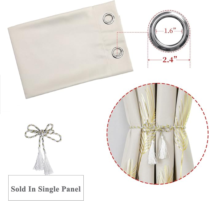Cream Beige Curtain for Sliding Door 100W x 84L Inch Long Gold Palm Curtains - Image 7