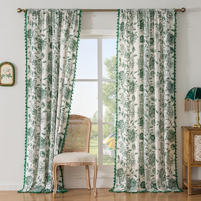 F-CHU Boho Curtains for Living Room 96 Inch Length French Country Floral Drapes - Image 5