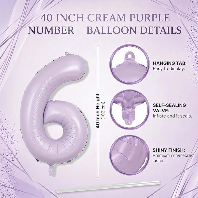 Cream Purple Number 16 Balloon 40 Inch, Pastel Numeral - Image 4