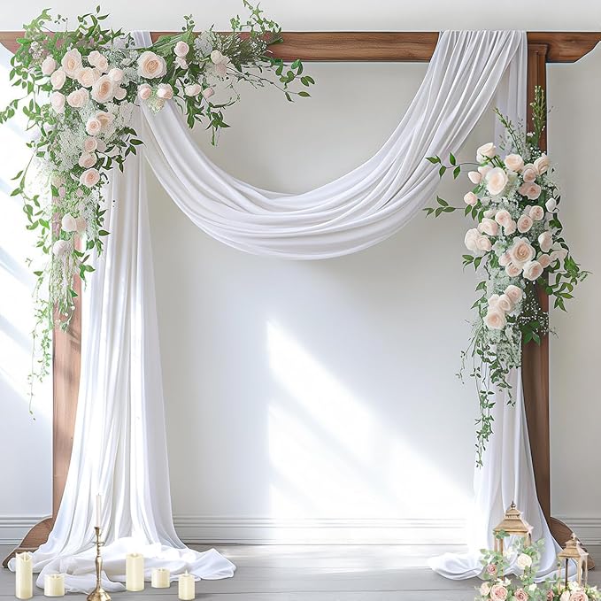 Socomi White Sheer Wedding Arch Draping Fabric 29" x 20Ft 1 Panel Outdoor Curtain Drapes Extra Long for Bridal Baby Shower Ceremony Birthday Party Decor