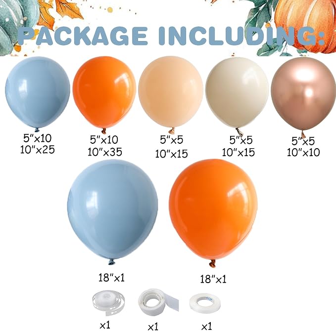 Fall Thanksgiving Balloon Arch Kit 137PCS Dusty Blue and Burnt Orange Balloon - Image 2