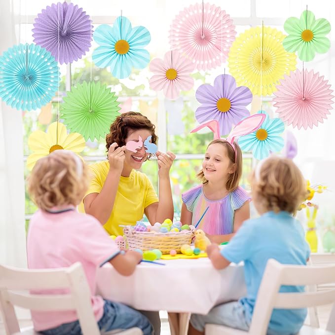 ADLKGG 12 Pcs Pastel Paper Fans, Macaron Flower Wall Backdrop | Hanging Rosette - Image 3