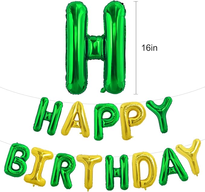 TONIFUL 16 Inch Green Gold Happy Birthday Balloons Banner Decor - Image 2