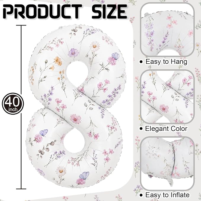 Wildflower Number 80 Balloon for Flower 80th Birthday Party Decorations | 40'' - Image 2