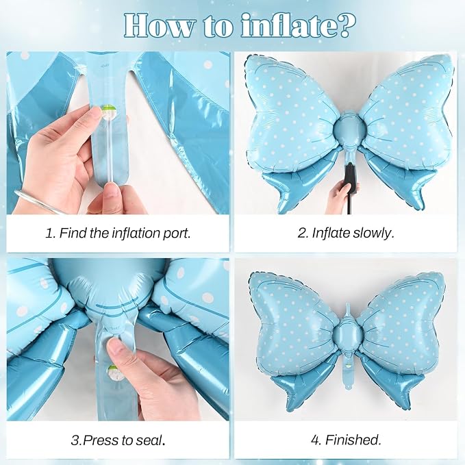 Blue Bow Balloons Different Sizes, Large 35/31/16inch Blue Polka Dot Bow Foil - Image 6