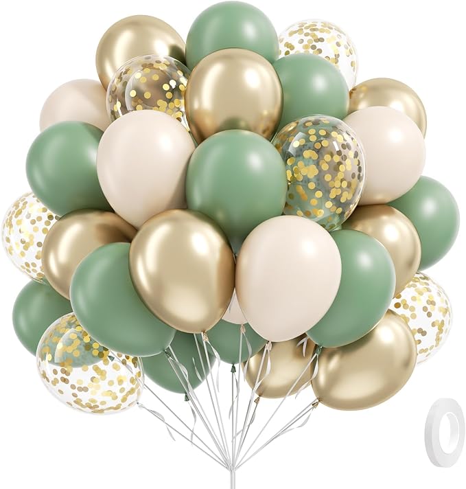 Sage green Balloons, 12inch Sage green Sand White Metallic Gold Confetti by Vicduotex