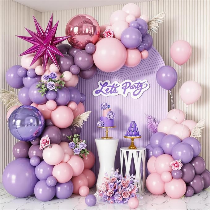 Pastel Pink Purple Balloon Arch Garland Kit by Cledeco