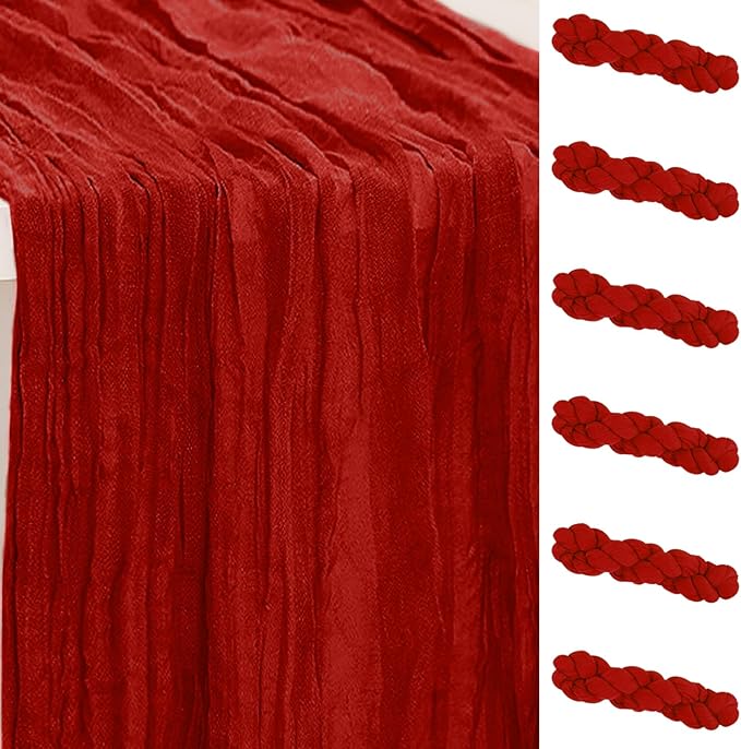 6 Pack Burgundy Cheesecloth Table Runner 35x120 Inch 10Ft Rustic Gauze Cheese Cloth Table Runner Sheer Cheesecloth Table Runners for Wedding Party Bridal Shower Decoration